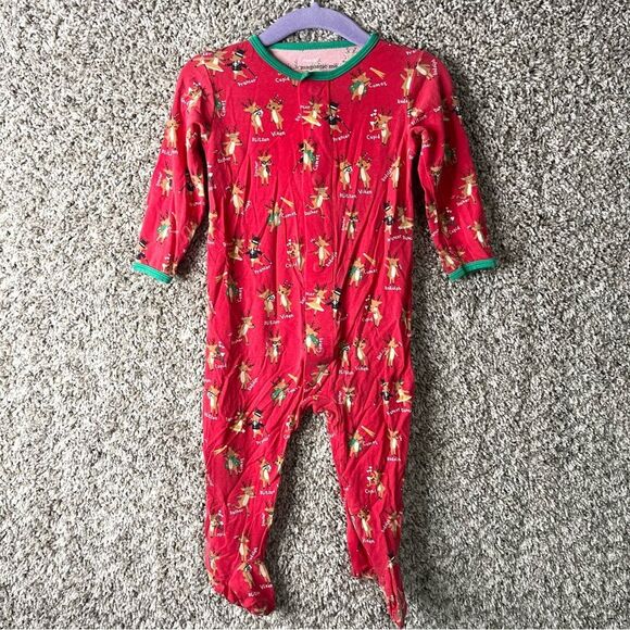 Magnetic Me Pajamas Baby 6-9M Red Reindeer Print Footie Onesie - Picture 1 of 6